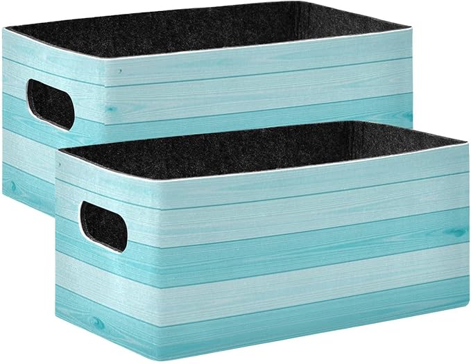 Kcldeci Teal Turquoise Green Wood Storage Bins Baskets for Organizing 2Pack, Wood Wooden Board Farm Sturdy Storage Basket Foldable Storage Baskets for Shelves Closet Nursery Toy