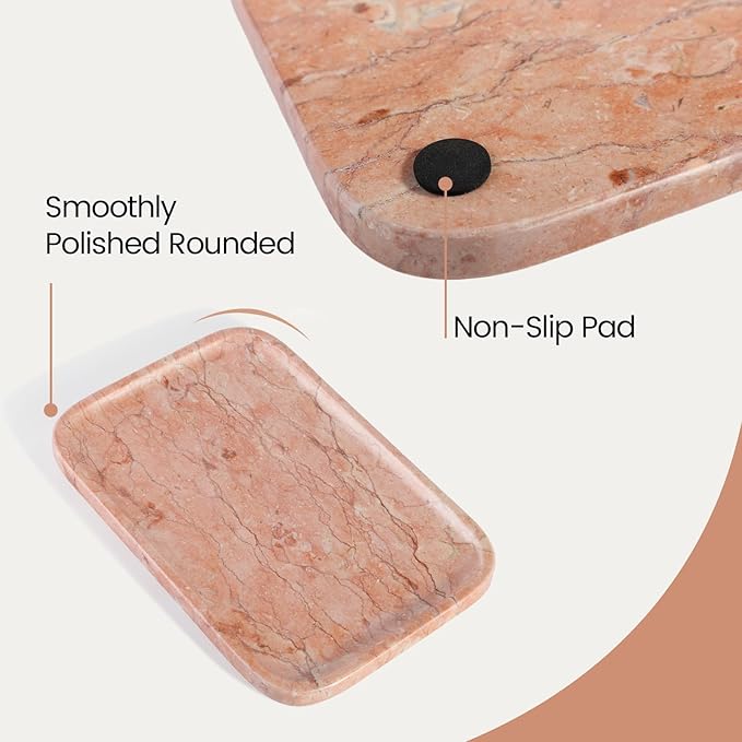 Marble Vanity Tray, Bathroom Tray for Countertop, Decoration Dresser Organizer, Perfume, Jewelry Holder, Red Stone Serving for Kitchen Sink Storage(Spring Rose)