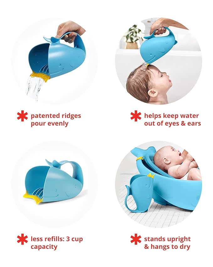 Skip Hop Baby Bath Rinse Cup MOBY Tear-Free Waterfall Rinser Blue Age 0+