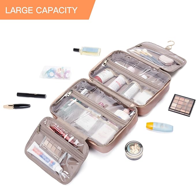 Telena Travel Toiletry Bag for Women with Hanging Hook, Water-resistant Cosmetic Bag Travel Organizer for Accessories, Toiletries, Shampoo