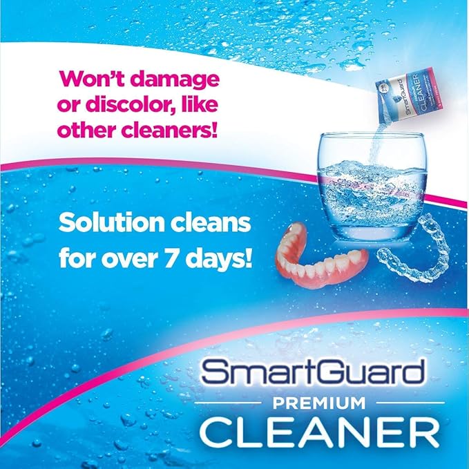 SmartGuard Premium Cleaner Crystals & Cleaning Case -(110 Cleanings)- Removes Stain, Plaque, & Bad Odor from Clear Braces, Dentures, Night Guards, Mouth Guard, & Retainers.