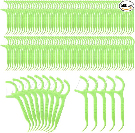 Bulk Floss Picks Dental Floss Sticks Bulk for Teeth, Floss Picks Dental Floss Picks Bulk for Family, Travel, Braces & Sensitive Teeth Dental Hygiene Essentials (500,Green)
