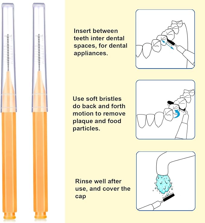 Patelai 100 Pieces Braces Brush for Cleaner Interdental Brush Toothpick Dental Tooth Flossing Head Oral Dental Hygiene Flosser Toothpick Cleaners Tooth Cleaning Tool(Orange,Ideal Size)