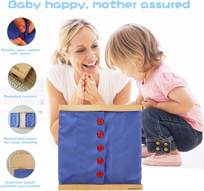 MONTESSORI OUTLET Buttoning Frame with Large Buttons | Practical Life Material for Toddlers & Preschoolers | Learn to Button Clothes, Develop Fine Motor Skills & Independence (Ages 3-6)