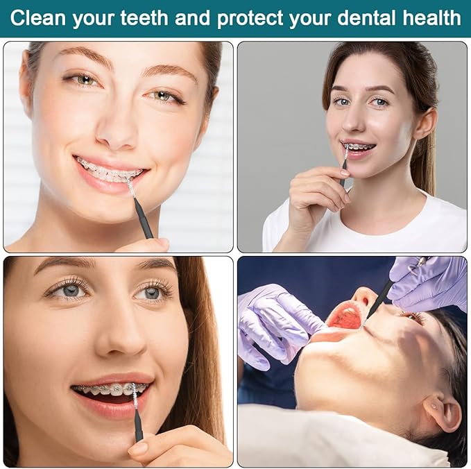 120 Pcs Interdental Brush + 25 Pcs Lip Wands Applicators Disposable, Braces Brush for Cleaner Interdental Brush Toothpick Dental Flossing Head Oral Dental Hygiene Flosser Tooth Cleaning Tools, Black