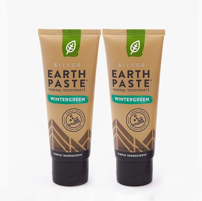 REDMOND - Earthpaste All Natural Non-Fluoride Vegan Organic Non GMO Real Ingredients Toothpaste, Wintergreen, 4 Ounce Tube (2 Pack)