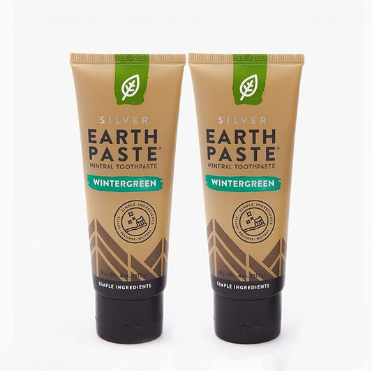 REDMOND - Earthpaste All Natural Non-Fluoride Vegan Organic Non GMO Real Ingredients Toothpaste, Wintergreen, 4 Ounce Tube (2 Pack)