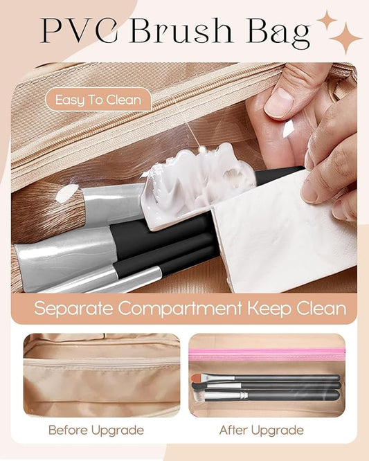 Bistup Makeup Bag Travel Cosmetic Bag Toiletry Make Up Bags Cute Women Large Capacity Big Medium Leather Portable Teen Girls Teenage Kawaii Foldable Expandable Y2K Compact Open Flat Zip