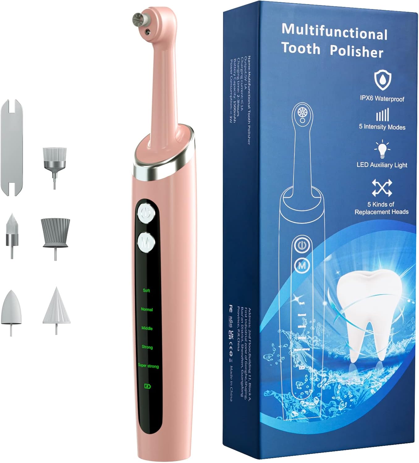 Tooth Polisher,Electric Tooth Polisher Professional with 5 Replacement Heads & 5 Cleaning Modes,USB Rechargeable,Ipx6 Waterproof, Pulidor De Dientes Electrico for Adults & Kids