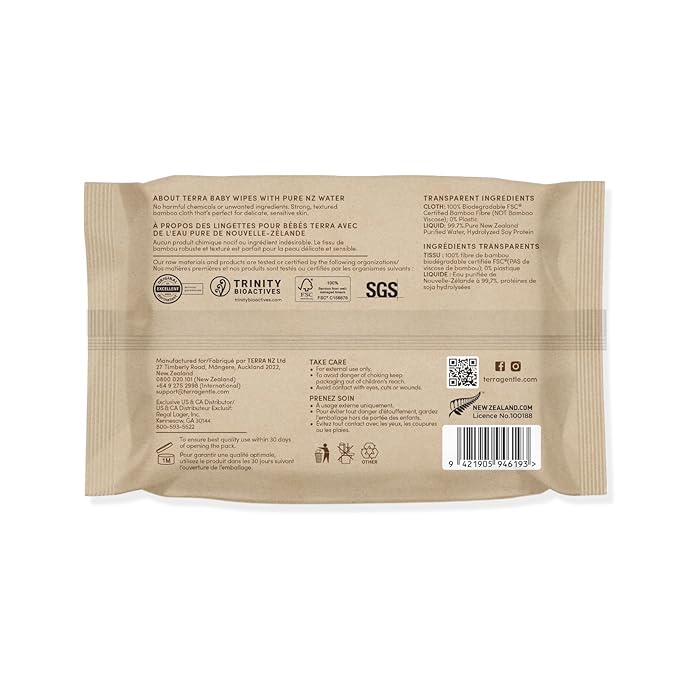Terra Bamboo Water Baby Wipes Travel Pack: 99.7% Pure New Zealand Water, 100% Biodegradable Bamboo Fiber, 0% Plastic, Unscented Baby Wipes for Sensitive Skin, 1 TRAVEL Pack of 24 Wipes