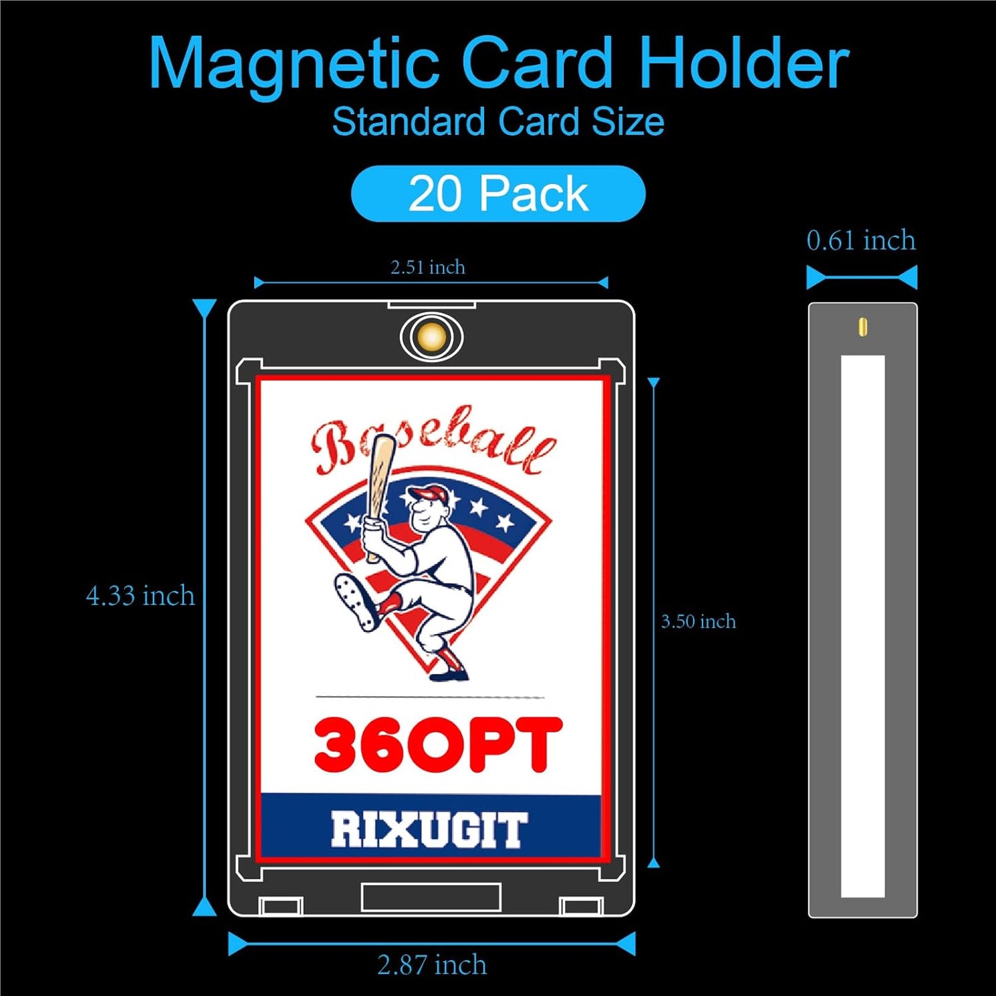 20-Pack Magnetic Card Holder - 360PT One Touch Card Case for Baseball, Football, Basketball, Hockey, Sports Card, Gaming Sports Cards, Perfect for Securely Storing Thick Trading Card Collections