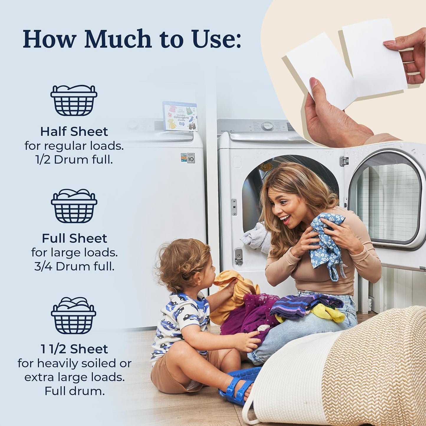 Miss Mouth's Messy Eater Laundry Detergent Sheets - 120 Loads Travel Friendly Detergent Sheets - Hypoallergenic, Sensitive Skin Safe, Pediatrician and Dermatologist Tested, Fragrance Free