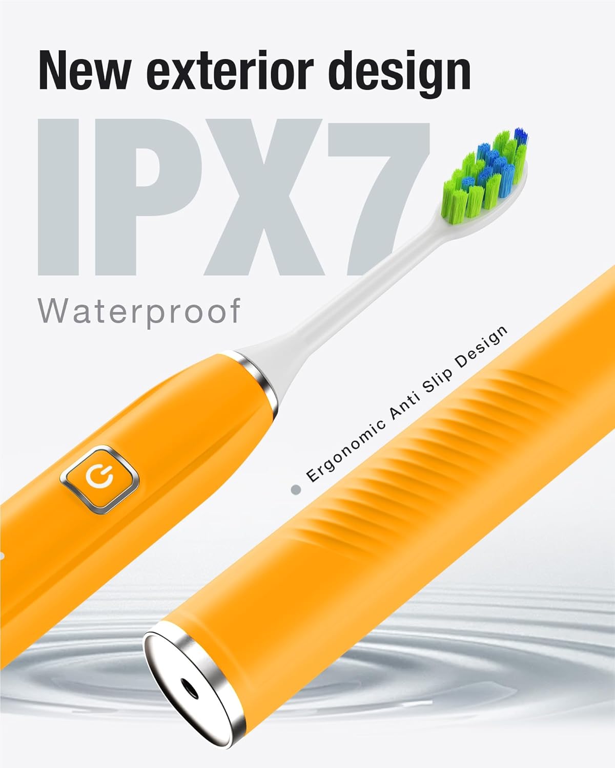 7AM2M Sonic Electric Toothbrush with 6 Brush Heads for Adults&Kids, One Charge for 120 Days, Wireless Fast Charge, 5 Modes, 40000VPM Powered Toothbrush, 2 Minutes Built in Smart Timer - Orange