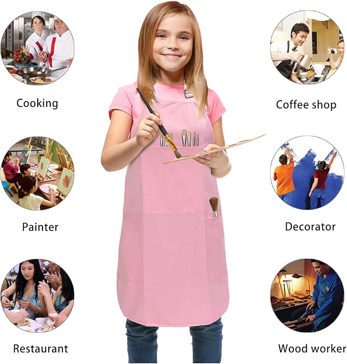 FreeNFond Kids Apron Adjustable Child Apron with 4 Pockets for Baking Painting
