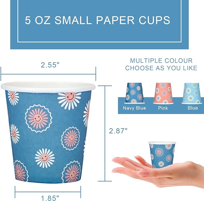 SIUQ [600 Pack 5 oz Paper Cups, Disposable Bathroom Cups, Small Mouthwash Cups, Hot/Cold Beverage Drinking Mini Cup for Party, Picnic, BBQ, Travel (Daisy)