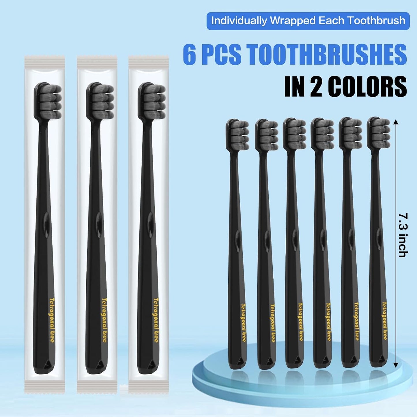 Extra Soft Toothbrushes (6 Pack) - 20,000 Ultra Soft Bristles for Sensitive Teeth & Receding Gums | Dentist Recommended Gentle Cleaning | BPA-Free | Black
