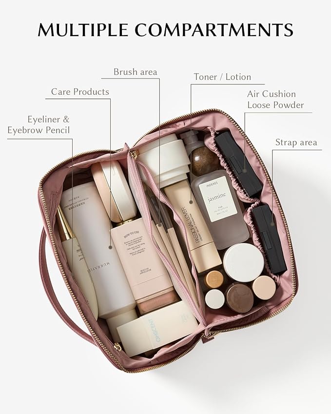 EACHY Travel Makeup Bag,Large Capacity Cosmetic Bags for Women,Waterproof Portable Pouch Open Flat Toiletry Bag Pattern Makeup Bag