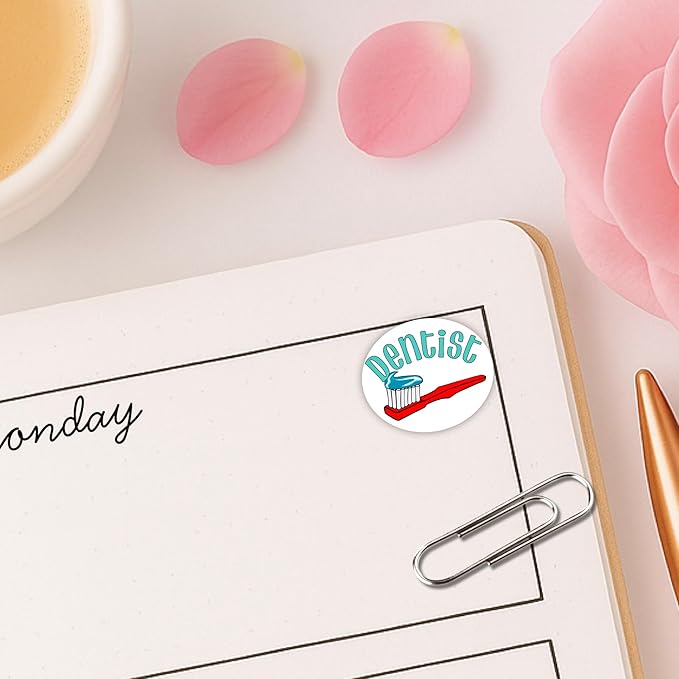 Dentist Appointment Planner Sticker / 54 Fun Vinyl Stickers (1/2”) / Teeth Clean Braces/Health Wellness Essential Productivity Life/Bujo Bullet Journaling/Todo Reminder (Matte Vinyl, 1 Sheet)