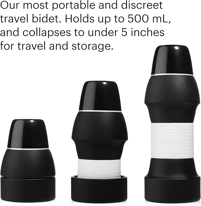Brondell Bidet GoSpa Collapsible Travel Bidet, Compact and Discreet, with Travel Bag, 500ml, in Black