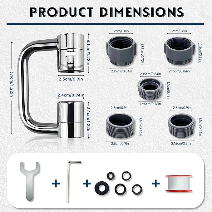 2 PCS 1440° Rotatable Faucet Extension, 1080° Swivel Faucet Aerator Extender, 2 Mode Adjustable Rotating Universal Sink Faucet for Kitchen Bathroom Sink Silver