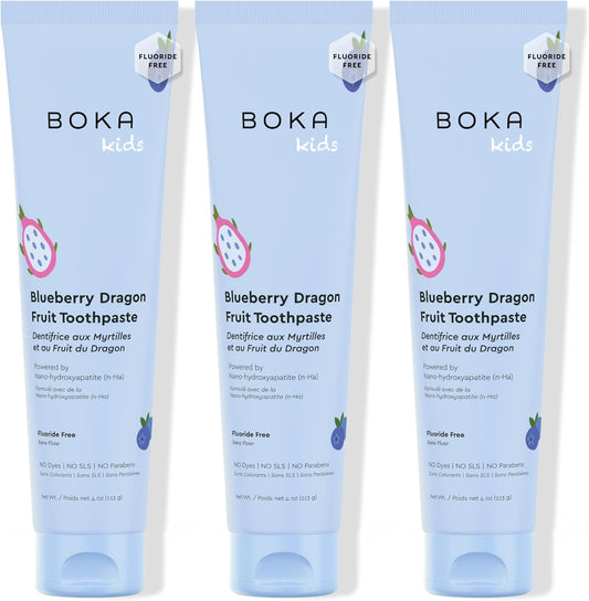 Boka Fluoride Free Toothpaste Nano Hydroxyapatite Toothpaste - Blueberry Dragon Fruit Flavor, 4 oz 3Pk US Manufactured