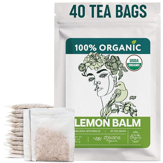 Lemon Balm Tea Organic (40 Tea Bags) - Melissa Tea, Te de Tolonjil – Calming Herbal TeaBags for Sleep, Emotional Balance