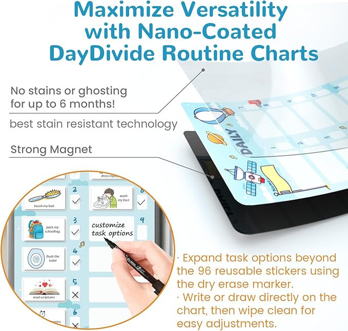 JJPRO Magnetic Bedtime/Morning/Daily Routine Chart for Kids with Reward Jar-Magnetic Chore Chart for Kids, Daily Visual Schedule Board for Toddlers, Bedtime Checklist Reward Jar-Outer Space
