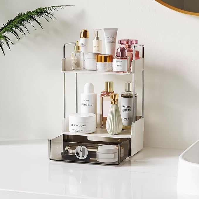 Mini Skincare Organizers,2-Tier Drawer Bathroom Organizer Countertop,Small-Sized Cosmetic Storage Rack Suitable for Delicate Girls,Organizer Shelf for Vanity Storage,Multi-Purpose Makeup Organizer