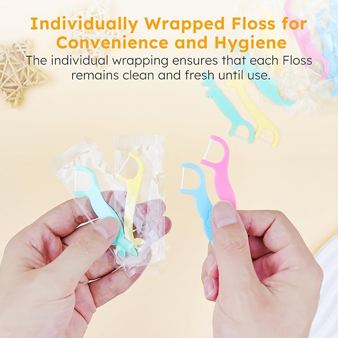 Kids Floss Individually Wrapped Kids Dental Floss Picks 4 Cute Animal Shapes Fun Flossers Helps Prevent Tooth Decay & Gum Diseas for Family, Travel, and picnics 4 Colors (100)