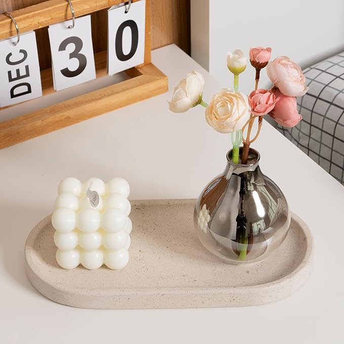 Koville Natural Marble Tray for Bathroom, Vanity Decorative Marble Trays for Countertop Organizer, Catchall Trays for Perfume, Candles, Jewelry, Stone Tray for Decor(Moca Crema Yellow)