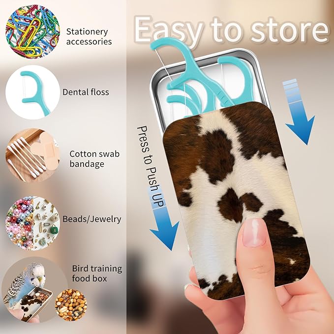 Portable Dental Floss Case, Refillable Cute Travel Floss Dispenser for Men & Women, Pocket Travel Floss Picks Case for Purse, Backpack, Bag Brown Cowhide Print