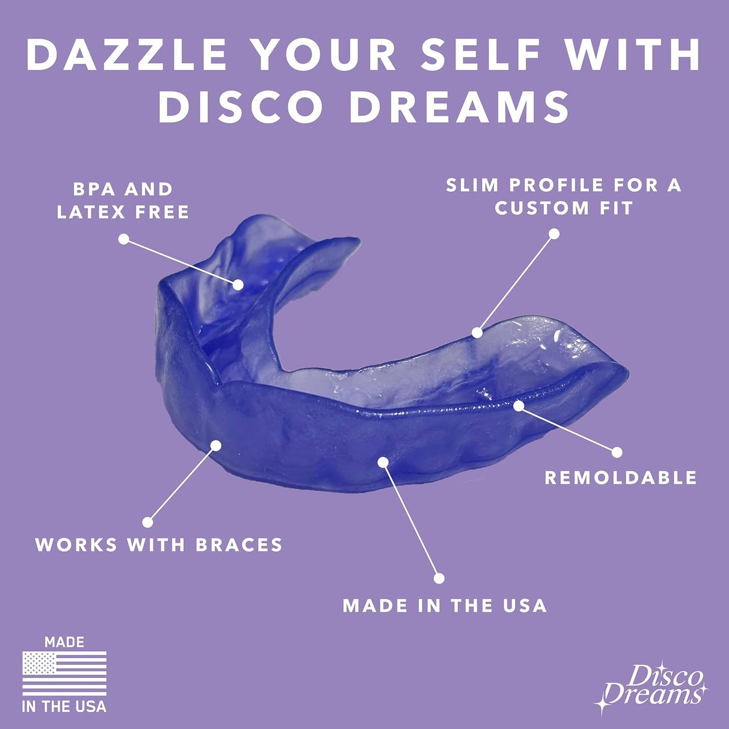 Disco Dreams 2 Pack Customizable Night Guard - Nighttime Relief from Teeth Grinding, at Home Fitting Experience for Nighttime Teeth Grinding & Clenching (Adult, Purple)