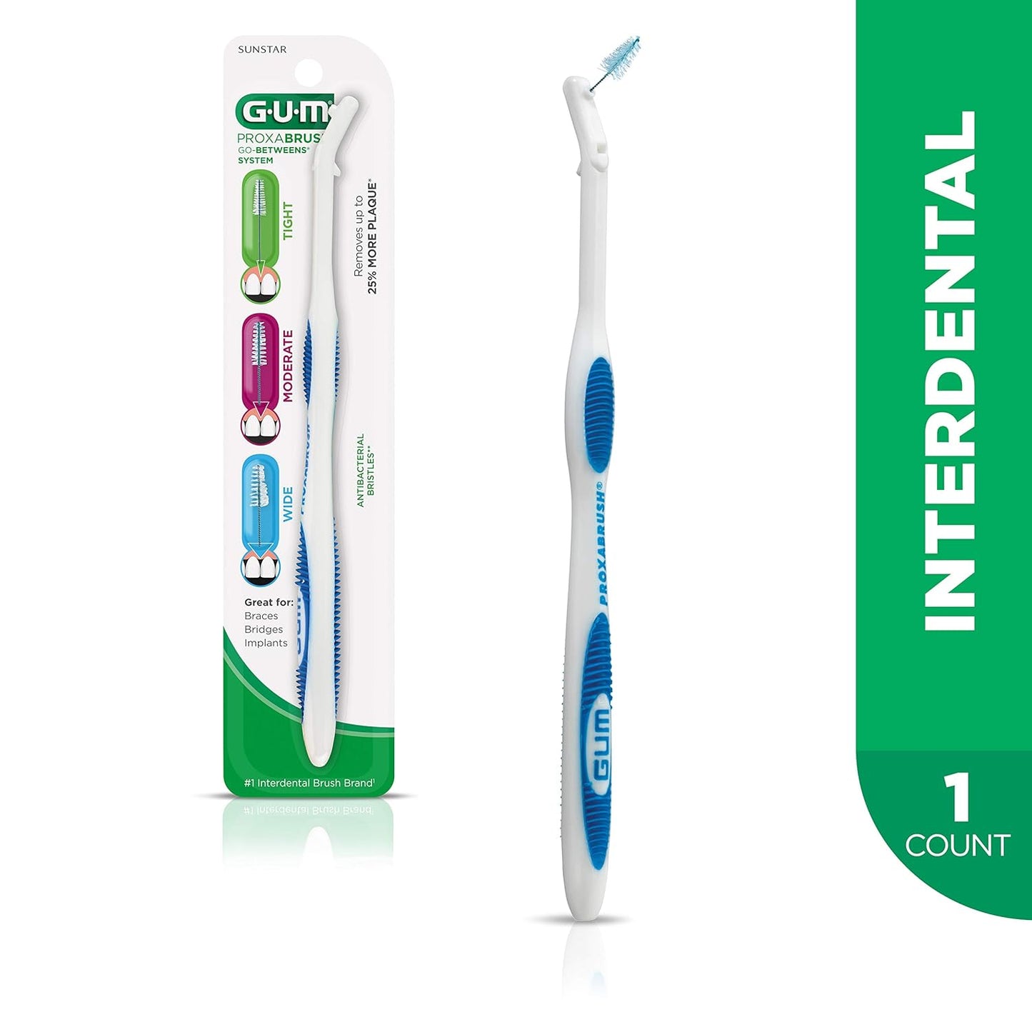 GUM Proxabrush Permanent Handle Refills - Compatible with Go-Betweens Interdental Brushes - Floss Picks for Teeth, Braces, and Implants