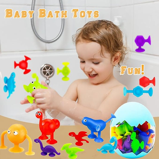 Suction Bath Toys for Kids, 27 Pcs Silicone Bathtub Suction Cup Toys, Travel Sensory Window Building Toys for Toddlers Boys Girls 3 4 5 6 Year Old