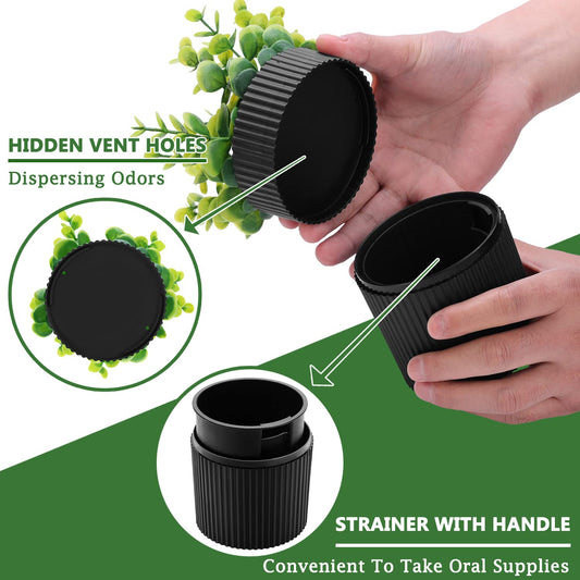 Denture Bath, Invisible Denture Case Designed As Artificial Eucalyptus Potted Plants, Denture Cup With Strainer For Retainer, Mouth Guard & Dentures, Perfect For Home Decoration…