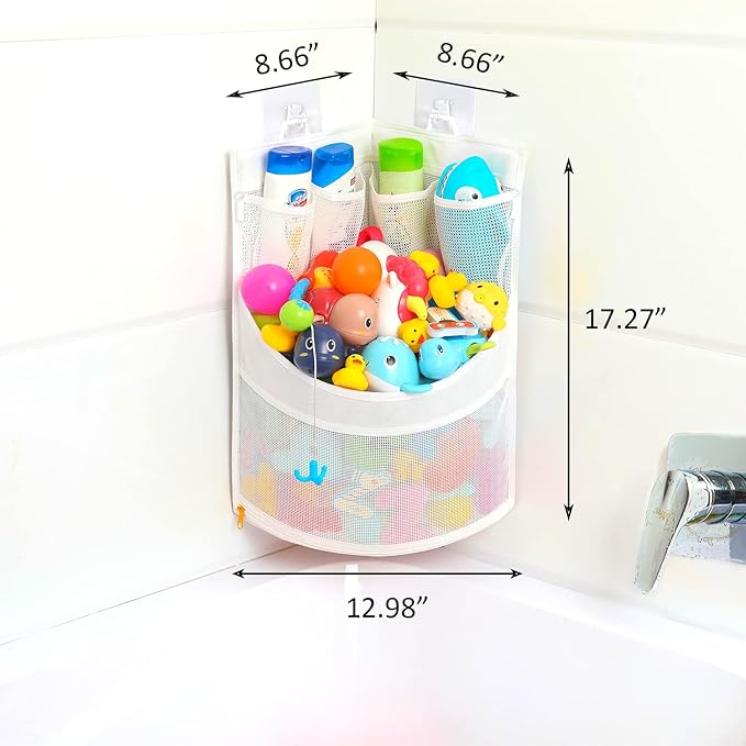 Ligereza Baby Bathtub Toy Storage 17" x 13" Bathtub Toy Holder Mesh Let Baby Bathtub Toys To Dry Faster, Bath tub Toy Organizer For 1-3 Year Old Toddler Bathtub Toys