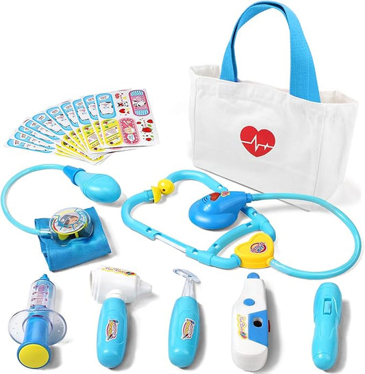 Liberry Doctor Kit for Toddlers 3-5 Years Old, 18-Piece Kids Doctor Bag Pretend Play Toys, Durable Medical Kit with Toy Stethoscope, Blue Doctor Gift for Boys Girls