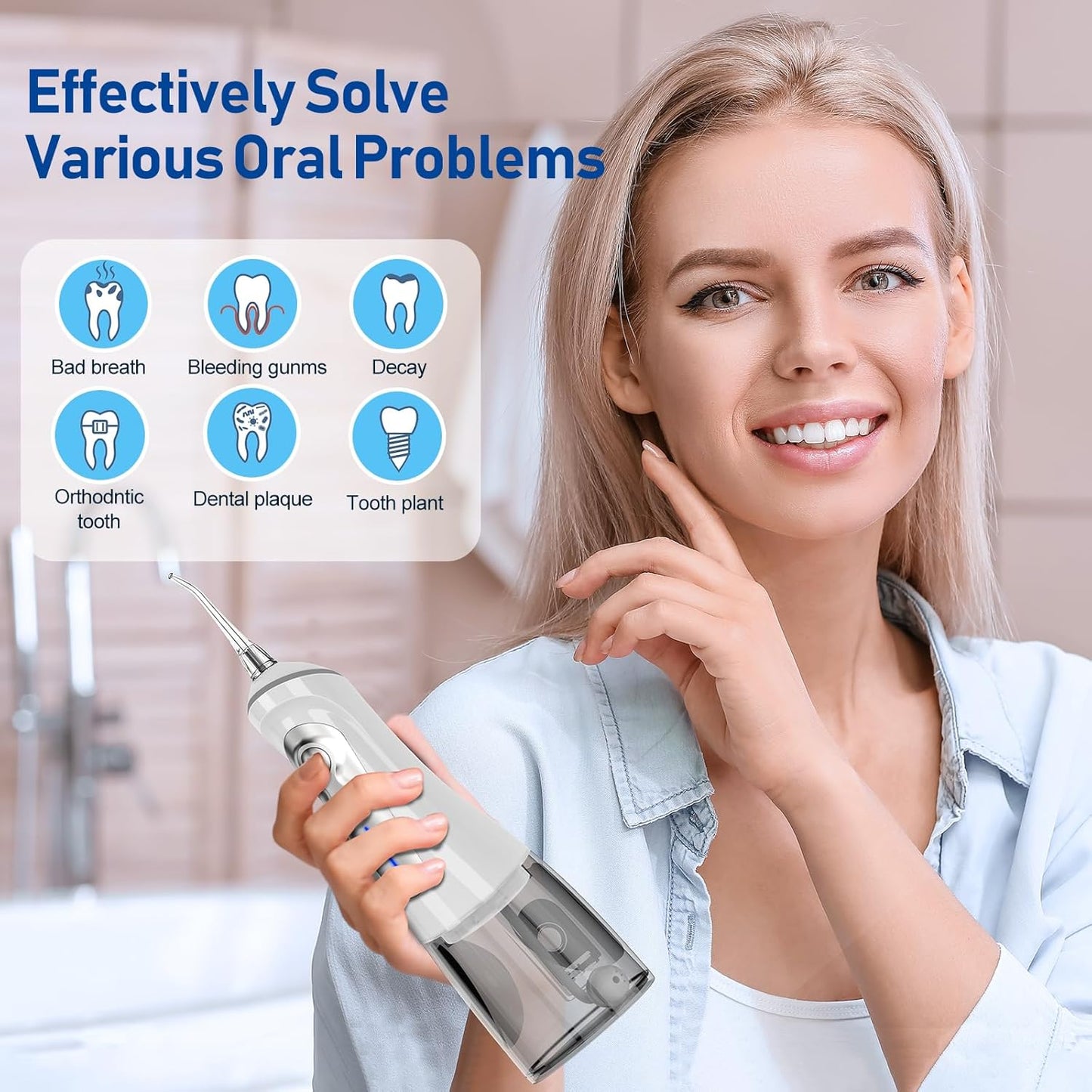 NBGRLVS Water Dental Flosser Cordless for Teeth Pick Cleaning - Powerful Oral Irrigator with 6 Adjustable Modes,320ML Portable & Rechargeable IPX7 Waterproof Cleaner Picks for Home Travel (White)