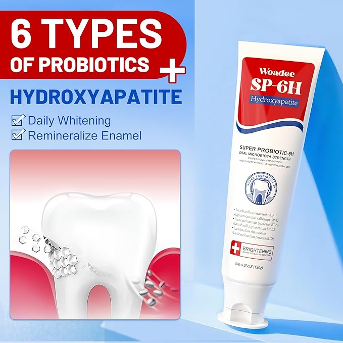 SP-6 Hydroxyapatite Toothpaste Set, 6 Probiotics for Whitening & Cooling Fresh Breath, 7- Pro Intense Whitening, Fluoride-Free, Safe for Enamel, Deep Brigthtening & Freshness (3 Tubes)