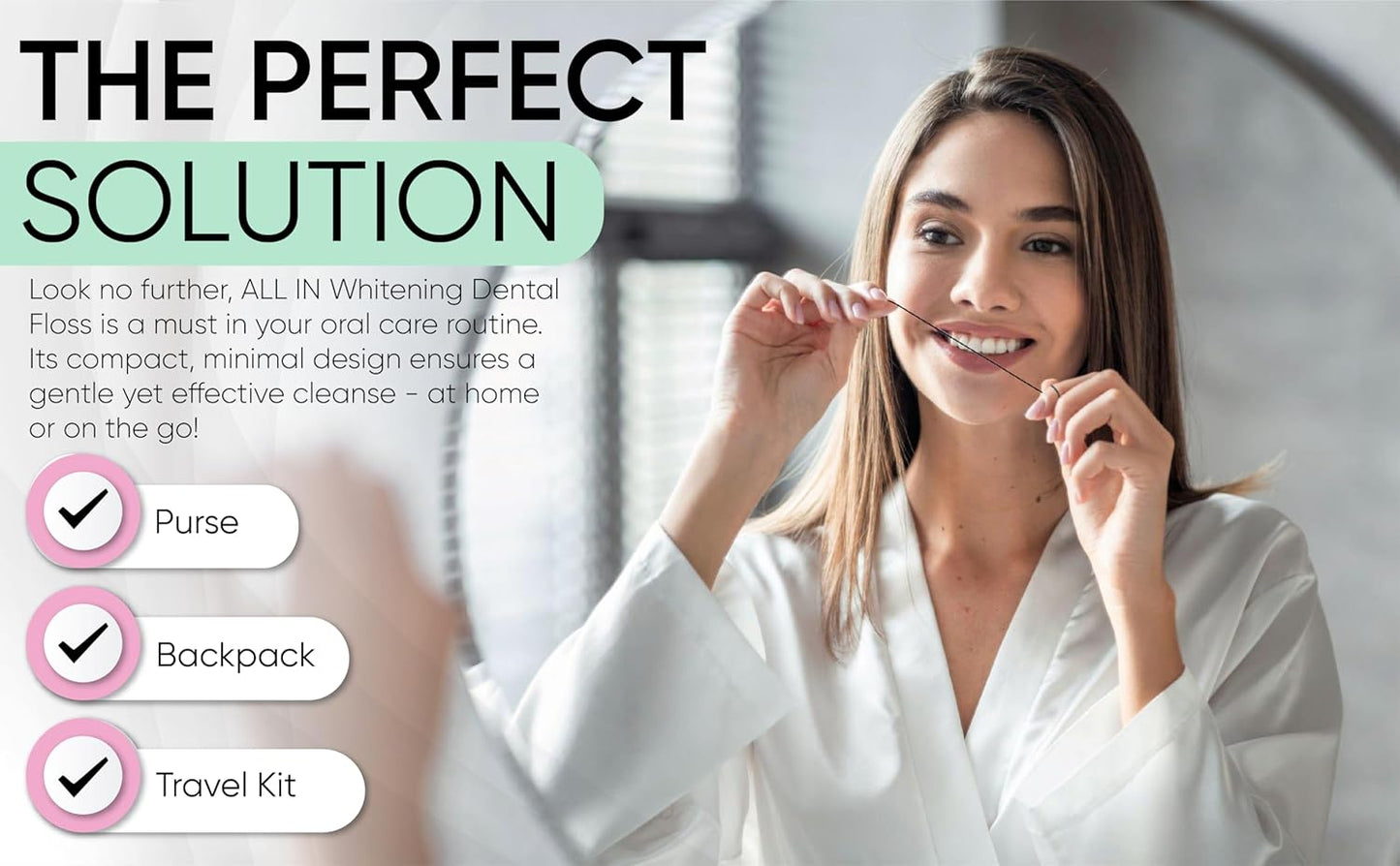 ALL IN Waxed Charcoal Floss with a Refillable Dental Floss Holder - Plant Based, No PFAS - Mint Floss for Effective Plaque Removal, Clean Teeth, Fresh Breath - 32 yd (2)