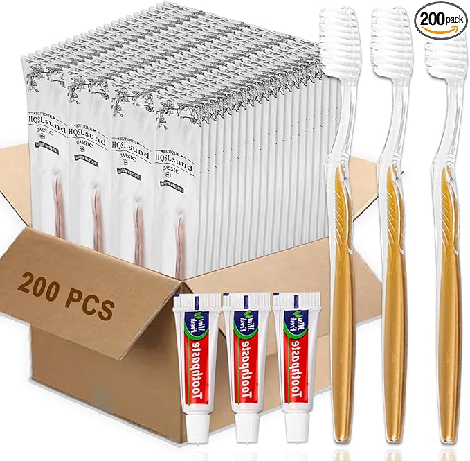 200 Pack Disposable Toothbrushes with Toothpaste Bulk Individually Wrapped, Travel Toothbrushes with Medium Soft Bristle, Manual Travel Toothbrush Kit for Adults, Kids