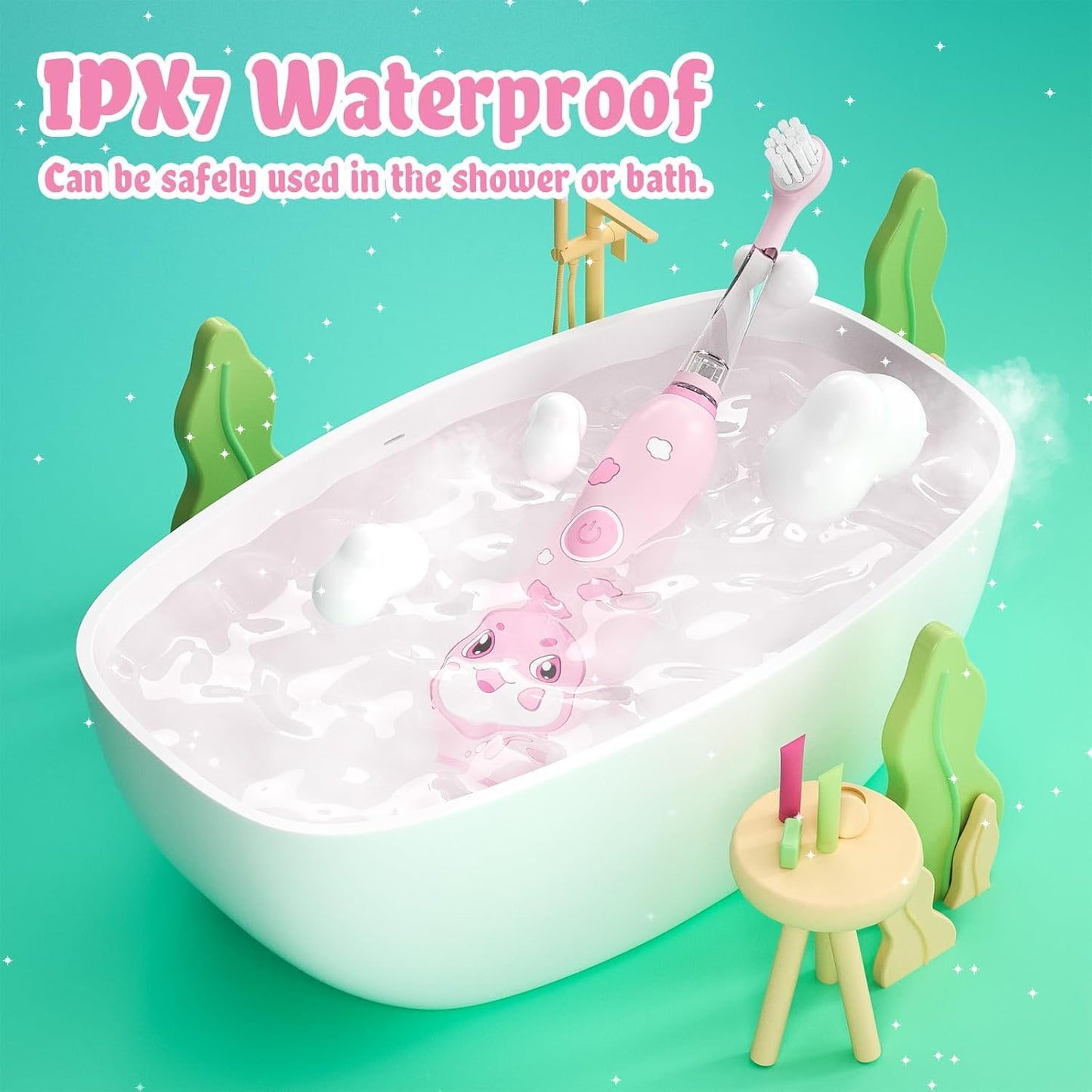 SEAGO Kids Electric Toothbrushes Rechargeable, Toddler Electric Toothbrush with Magnetic Charging, LED Observing Light, 8 Toothbrush Heads for Ages 2-4-6 Boys Girls (Pink)