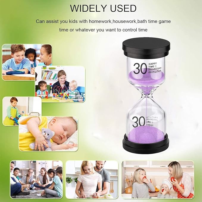 SuLiao 30 Minute Hourglass: Purple Sand Clock Timer, Large Sand Watch 30 Min，Plastico Reloj De Arena 30 Minutos, Colorful Half Hour Glass Sandglass for Kids, Home, Game, Classroom, Kitchen, Decortion