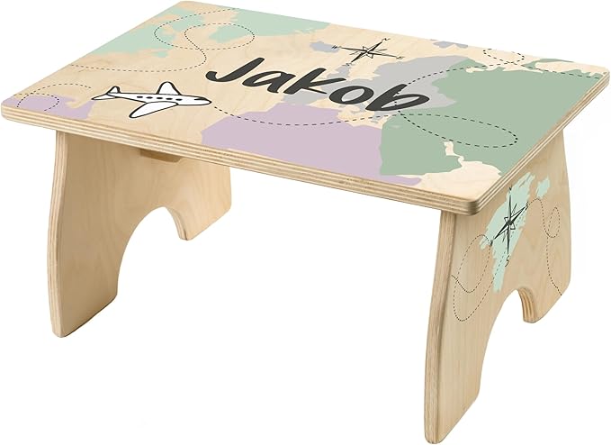 Step Stool for Toddlers- Personalized Wood Kids Step Stool with Name for Kitchen Sink, Bathroom, Potty Training, Toilet, Kitchen Sink- Sturdy and Safe- Made in USA by BloomOwl (Adventure-Explore)