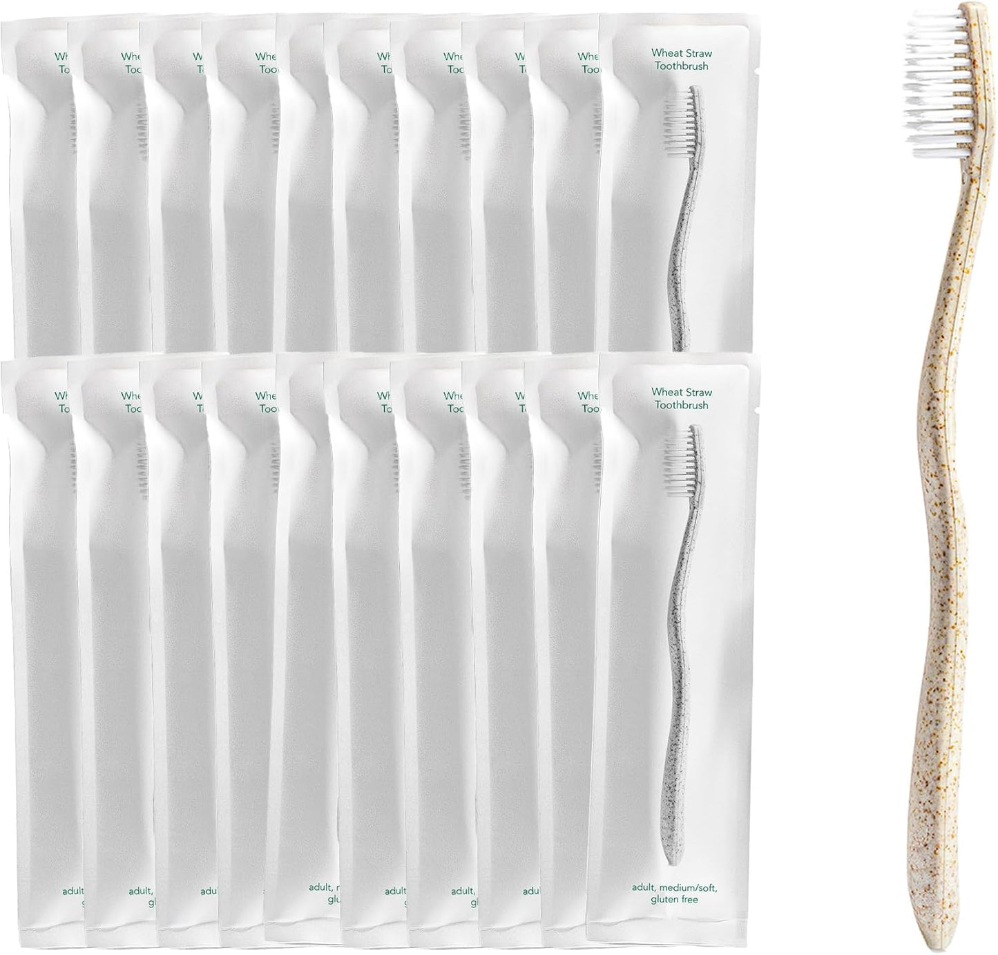 Terra & Co. Gentle Green Toothbrushes – 20-Pack of Plastic-Free Toothbrushes with Soft Bristles for Sensitive Teeth & Gums – Individually Sealed – BPA-Free, Plant-Based, Eco-Friendly & Travel-Ready