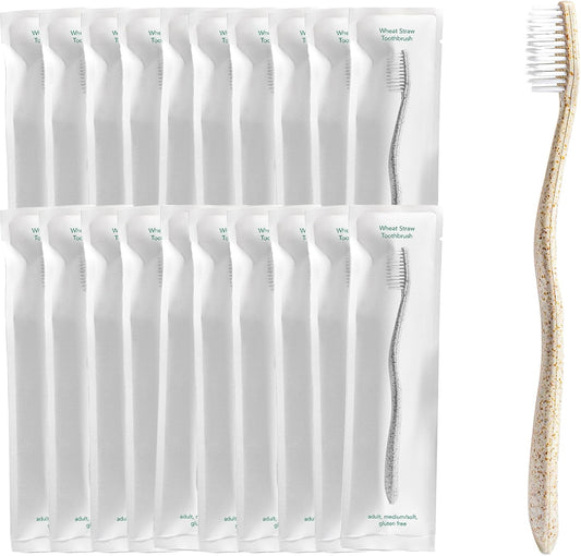 Terra & Co. Gentle Green Toothbrushes – 20-Pack of Plastic-Free Toothbrushes with Soft Bristles for Sensitive Teeth & Gums – Individually Sealed – BPA-Free, Plant-Based, Eco-Friendly & Travel-Ready