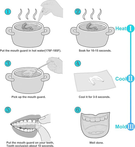 Kids Mouth Guard Blue for Grinding Teeth 8 Pack Moldable Night Guards for Clenching Teeth | Comfortable Nighttime Protection Guard | Including Hygiene Case & Gel Ice Pack