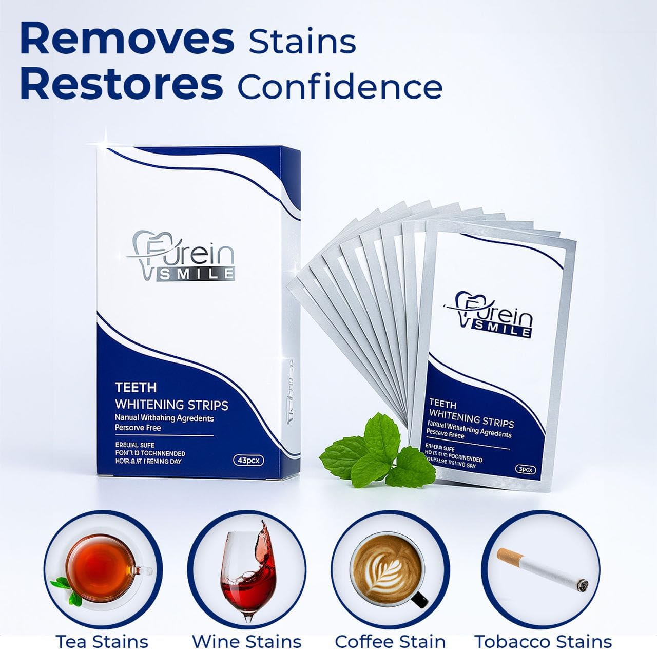 Teeth Whitening Strips, Mint Flavour Whitening Strips with Peroxide Free Formula -Gentle Dental Care & Fresh Breath - Pack of 42(21days Treatments)