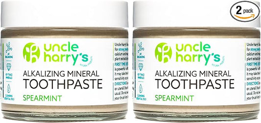 Uncle Harry's Spearmint Remineralizing Toothpaste | Natural Whitening Tooth Paste Freshens Breath & Promotes Enamel | Vegan Fluoride Free Toothpaste (2 Pack)