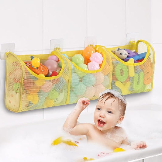 Goowin Bath Toy Storage, Bath Toy Holder, 3 Compartment Large Openings Bath Toy Organizer, Large Capacity Bath Tub Toy Holder, Kids Bathtub Toy Storage For Accessing & Sorting Toys (Yellow, Regular)